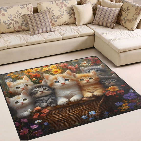 Ryvnso Cute Cats Area Rug Floor Mats Non-Slip Home Carpet 63 x 48 inch