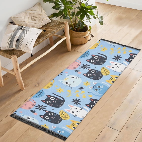 Ryvnso Cute Cats Bedroom Runner Rug 2'x6' Hallway Area Carpet Non Slip Entryway Mat with Tassels