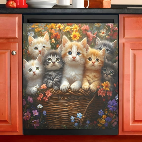 Ryvnso Cute Cats Dishwasher Magnetic Refrigerator Magnet Cover Kitchen Home Decorative 23"x26"