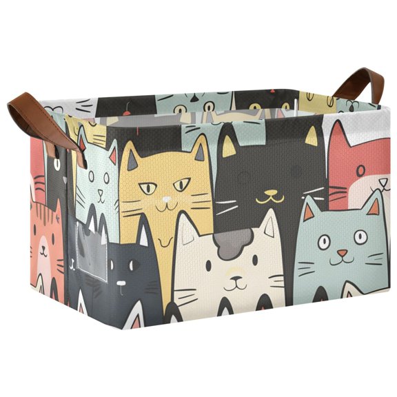 Ryvnso Cute Cats Face Storage Bins Large Basket Foldable Cube Toys Organizer with Handles 1 PC