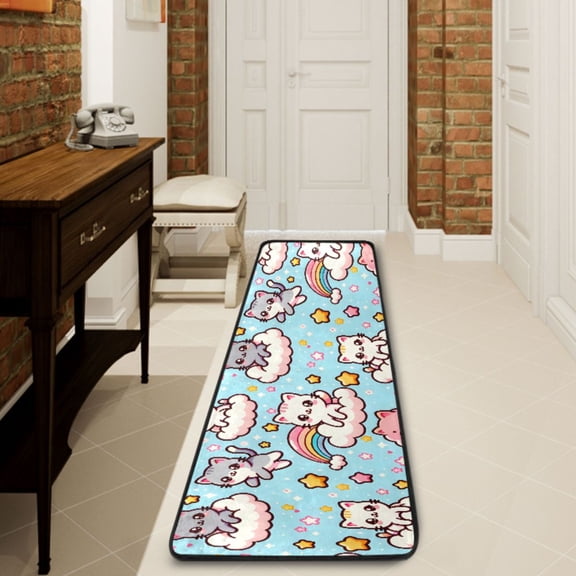 Ryvnso Cute Cats and Rainbow Hallway Runner Rugs Floor Carpet Non Slip Entryway Mat 2' x 6'