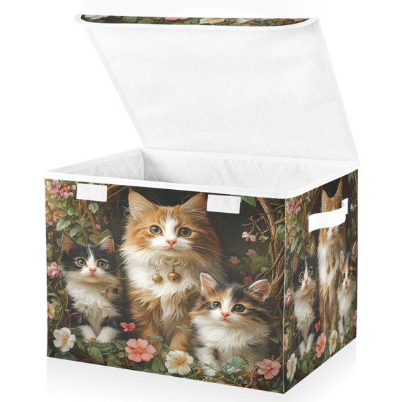 Ryvnso Cute Cats in Garden Large Lidded Foldable Storage Baskets Cubes Boxes Lids Bin for Home