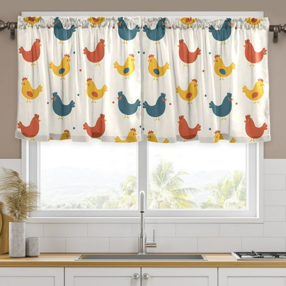 Ryvnso Cute Chicken Curtains Sets Short Curtain Rod Pocket Half Window Cafe Farmhouse Tier 2 Panels 57"W x 36"L