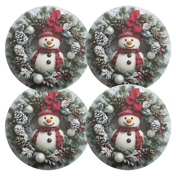 Ryvnso Cute Christmas Snowman Round Plate Mats Dining Table Placemat Set of 4 for Holiday Decoration