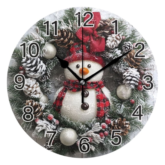 Ryvnso Cute Christmas Snowman Wall Clock Non Ticking Silent Kitchen Clock Battery Operated Clocks 10 inch