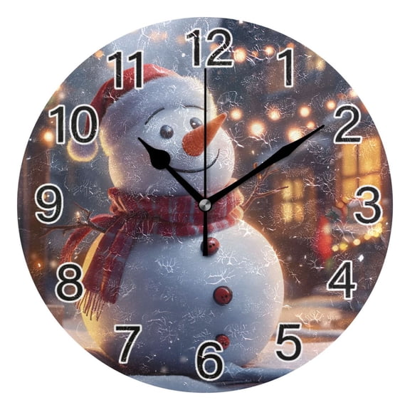 Ryvnso Cute Christmas Snowman Wall Clock Non Ticking Silent Kitchen Clock Battery Operated Clocks 10 inch