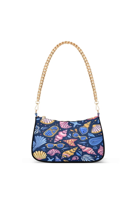 Cute Conch Sea Shells Womens Chain Shoulder Bag Tote Handbags Clutch Hobo Purse with Zipper for Travel