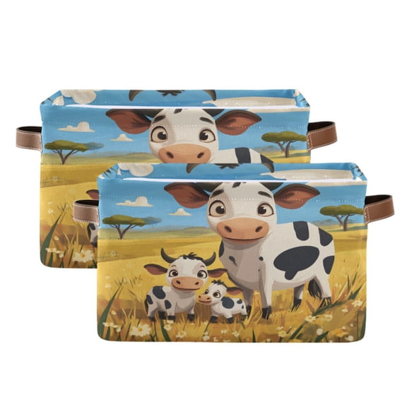 Ryvnso Cute Cow on Grassland Storage Basket Large Bin Foldable Boxes Toys Organizer 14.2x10.2x8.3in 2 PCs