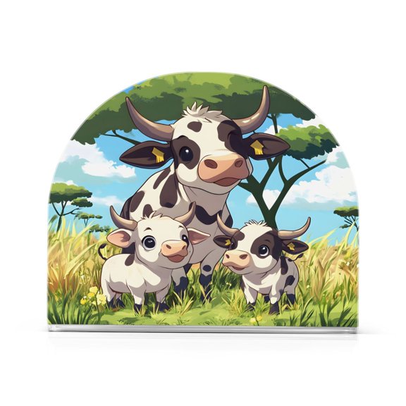 Ryvnso Cute Cows Family and Tree Acrylic Napkin Holder Table Kitchen Paper Tissue Organization