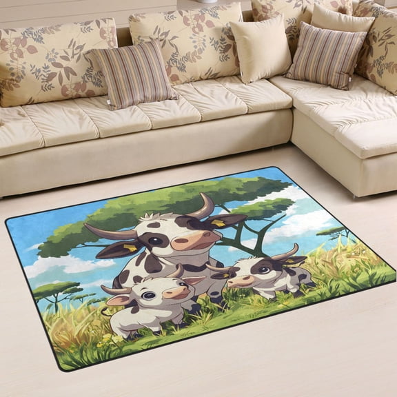 Ryvnso Cute Cows Family and Tree Area Floor Mat Non-Slip Carpet Soft Rugs Doormats 60" x 39"