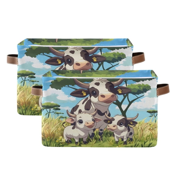 Ryvnso Cute Cows Family and Tree Storage Basket Large Bin Foldable Boxes Toys Organizer 14.2x10.2x8.3in 2 PCs