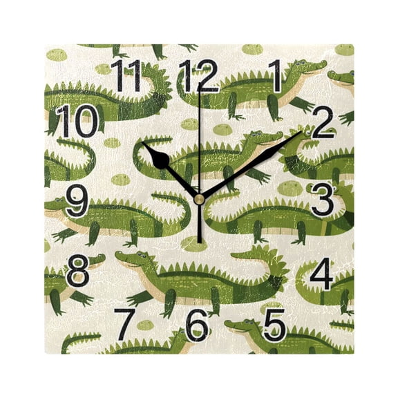 Ryvnso Cute Crocodile Wall Clock Square Silent Non-Ticking Battery Operated 7.78"