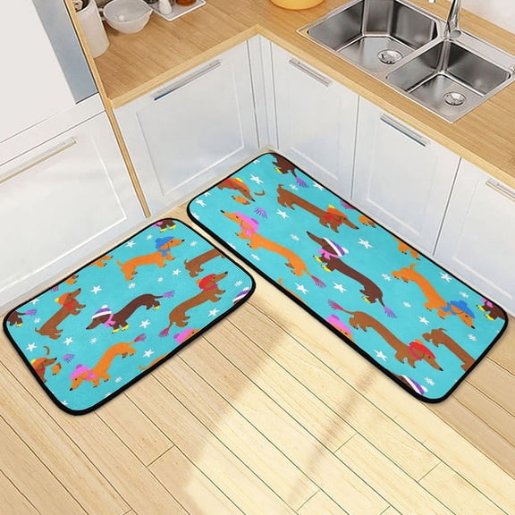 Ryvnso Cute Dachshund Dog Kitchen Rugs Set Non Slip Runner Mats for Dining Room