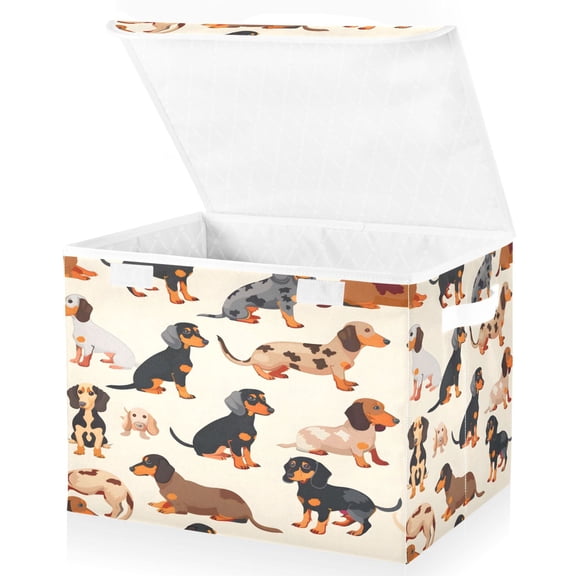 Ryvnso Cute Dachshund Dog Large Lidded Foldable Storage Baskets Cubes Boxes Lids Bin for Home