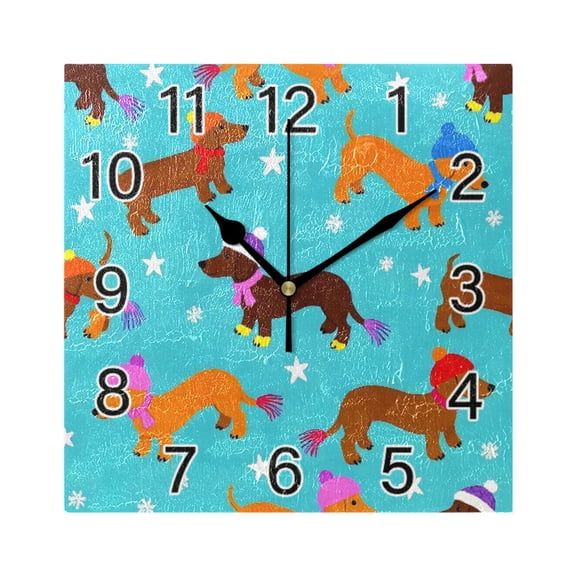 Ryvnso Cute Dachshund Dog Wall Clock Square Silent Non-Ticking Battery Operated 7.78"