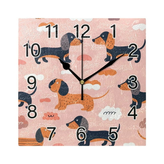 Ryvnso Cute Dachshund Dogs Wall Clock Square Silent Non-Ticking Battery Operated 7.78"