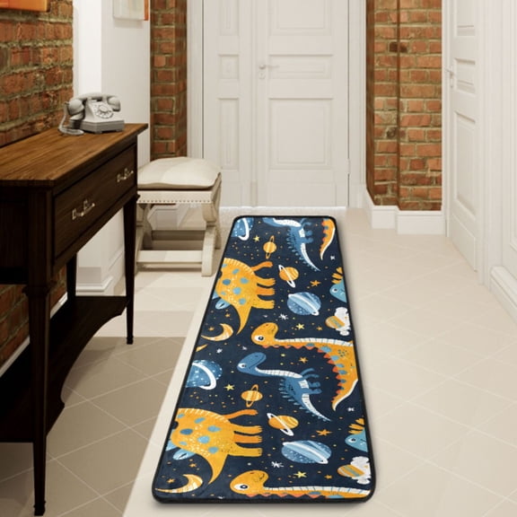 Ryvnso Cute Dinosaurs in Space Hallway Runner Rugs Floor Carpet Non Slip Entryway Mat 2' x 6'
