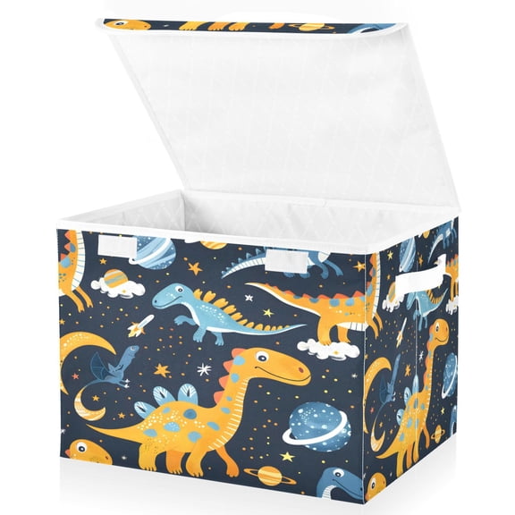 Ryvnso Cute Dinosaurs in Space Large Lidded Foldable Storage Baskets Cubes Boxes Lids Bin for Home