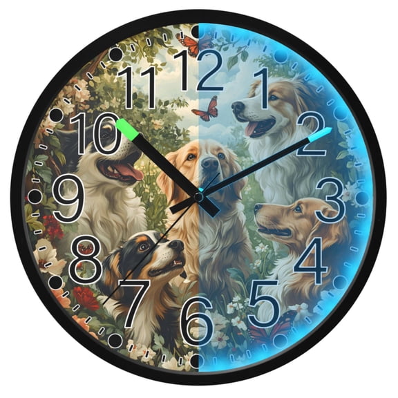 Ryvnso Cute Dog Forest 12 Inch Night Light Wall Clock Silent Battery Operated Luminous Clocks