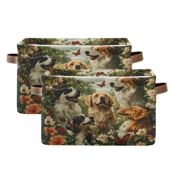 Ryvnso Cute Dog Forest Storage Basket Large Bin Foldable Boxes Toys Organizer 14.2x10.2x8.3in 2 PCs