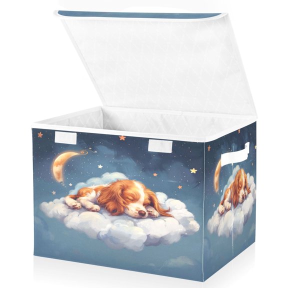 Ryvnso Cute Dog Sleeping in Magic Cloud Large Lidded Foldable Storage Baskets Cubes Boxes Lids Bin for Home
