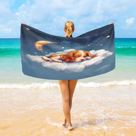 Ryvnso Cute Dog Sleeping in Magic Cloud Oversized Beach Towel Microfiber Bath Blankets Swimming Fitness 37" x 74"