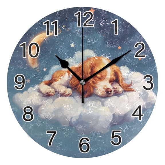 Ryvnso Cute Dog Sleeping in Magic Cloud Wall Clock Non Ticking Silent Kitchen Clock Battery Operated Clocks 10 inch