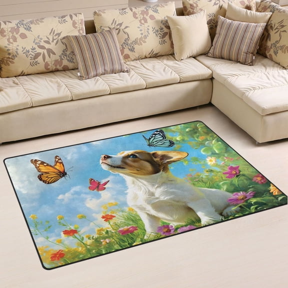 Ryvnso Cute Dog and Butterfly Area Floor Mat Non-Slip Carpet Soft Rugs Doormats 31" x 20"
