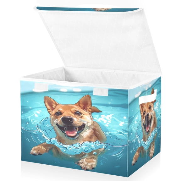 Ryvnso Cute Dog in Ocean Large Lidded Foldable Storage Baskets Cubes Boxes Lids Bin for Home