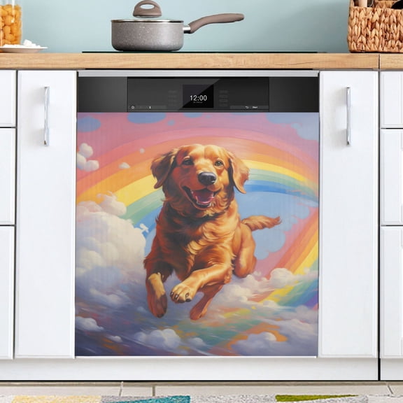 Ryvnso Cute Dog in Rainbow Dishwasher Magnetic Refrigerator Magnet Cover Kitchen Home Decorative 23"x26"
