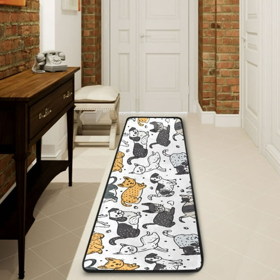 Ryvnso Cute Dogs Cats Hallway Runner Rugs Floor Carpet Non Slip Entryway Mat 2' x 6'