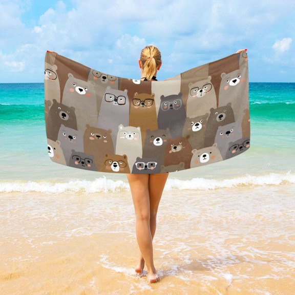Ryvnso Cute Doodle Bears Beach Towel Quick Dry Swimming Yoga Beach Towels Large Sand Free Microfiber Towel 31"W x 71"L