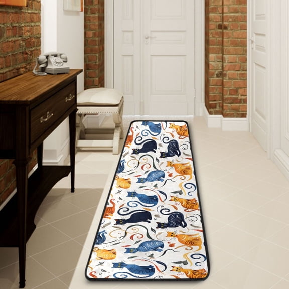 Ryvnso Cute Doodle Cat Hallway Runner Rugs Floor Carpet Non Slip Entryway Mat 2' x 6'