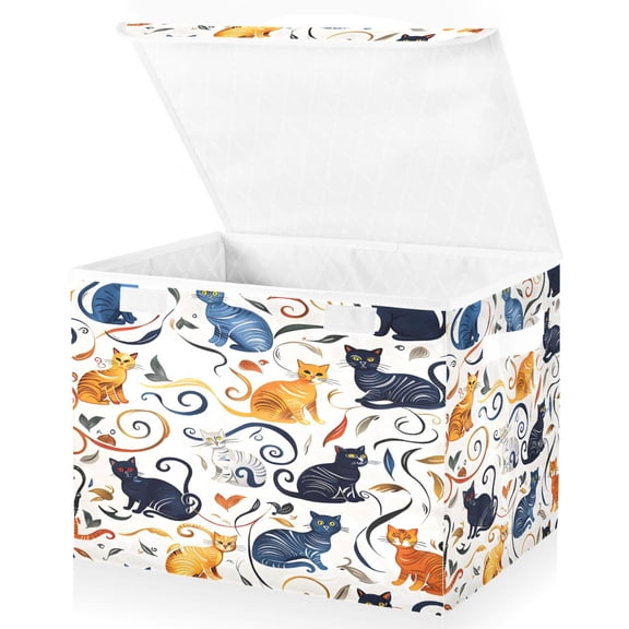 Ryvnso Cute Doodle Cat Large Lidded Foldable Storage Baskets Cubes Boxes Lids Bin for Home