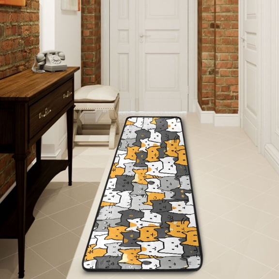Ryvnso Cute Doodle Cats Hallway Runner Rugs Floor Carpet Non Slip Entryway Mat 2' x 6'