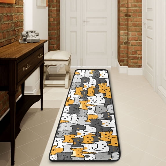 Ryvnso Cute Doodle Cats Hallway Runner Rugs Floor Carpet Non Slip Entryway Mat 2' x 6'
