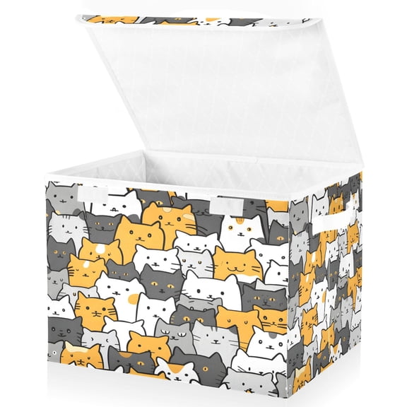 Ryvnso Cute Doodle Cats Large Lidded Foldable Storage Baskets Cubes Boxes Lids Bin for Home