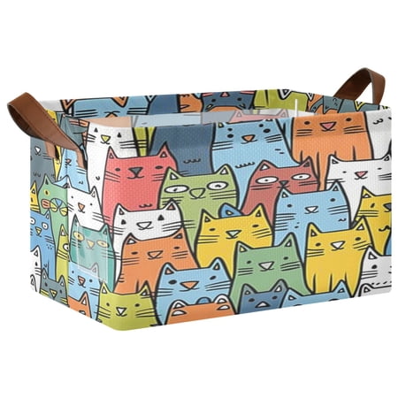 Ryvnso Cute Doodle Cats-a1 Storage Bins Large Basket Foldable Cube Toys Organizer with Handles 1 PC