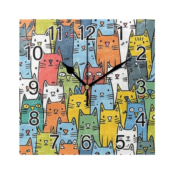 Ryvnso Cute Doodle Cats-a1 Wall Clock Square Silent Non-Ticking Battery Operated 7.78"