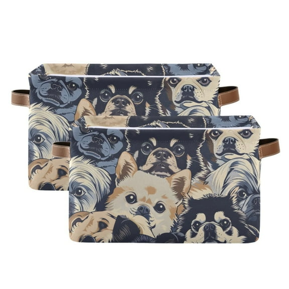 Ryvnso Cute Doodle Dog Storage Basket Large Bin Foldable Boxes Toys Organizer 14.2x10.2x8.3in 2 PCs