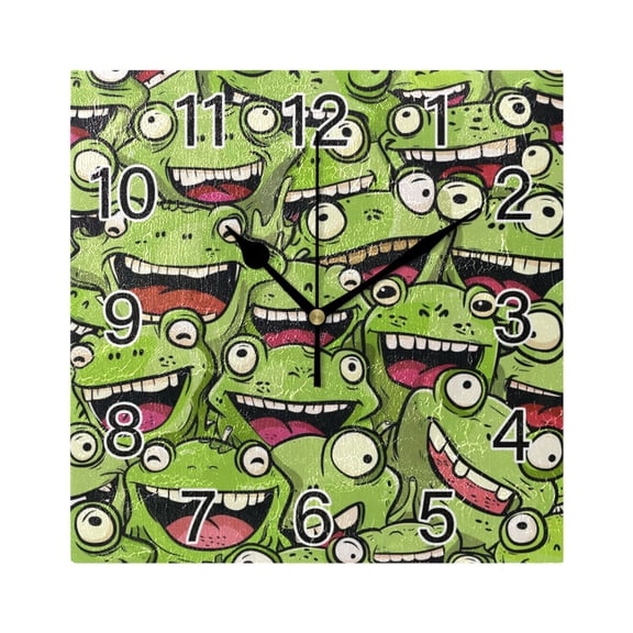 Ryvnso Cute Doodle Frog Wall Clock Square Silent Non-Ticking Battery Operated 7.78"