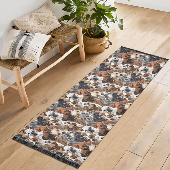 Ryvnso Cute Doodle Pug Dogs Bedroom Runner Rug 2'x6' Hallway Area Carpet Non Slip Entryway Mat with Tassels