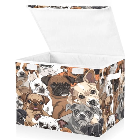 Ryvnso Cute Doodle Pug Dogs Large Lidded Foldable Storage Baskets Cubes Boxes Lids Bin for Home