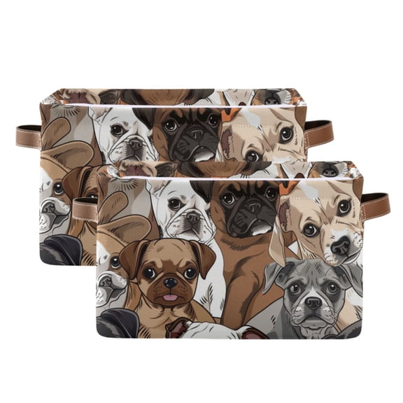 Ryvnso Cute Doodle Pug Dogs Storage Basket Large Bin Foldable Boxes Toys Organizer 14.2x10.2x8.3in 2 PCs