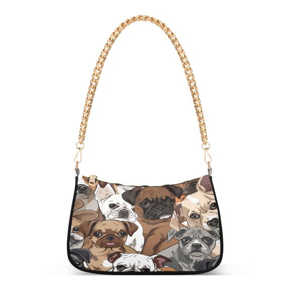 Ryvnso Cute Doodle Pug Dogs Womens Chain Shoulder Bag Tote Handbags Clutch Hobo Purse with Zipper for Travel