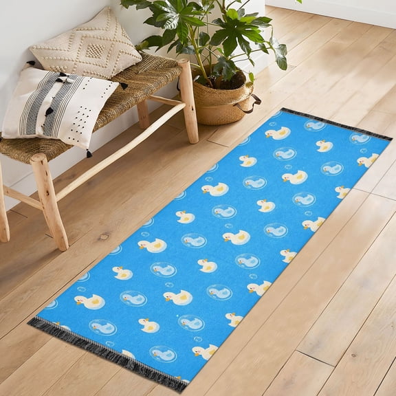 Ryvnso Cute Duck Bedroom Runner Rug 2'x6' Hallway Area Carpet Non Slip Entryway Mat with Tassels