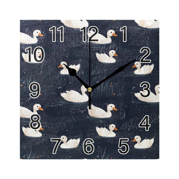 Ryvnso Cute Duck Wall Clock Square Silent Non-Ticking Battery Operated 7.78"