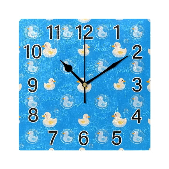 Ryvnso Cute Duck Wall Clock Square Silent Non-Ticking Battery Operated 7.78"