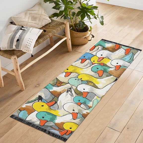 Ryvnso Cute Ducks Bedroom Runner Rug 2'x6' Hallway Area Carpet Non Slip Entryway Mat with Tassels