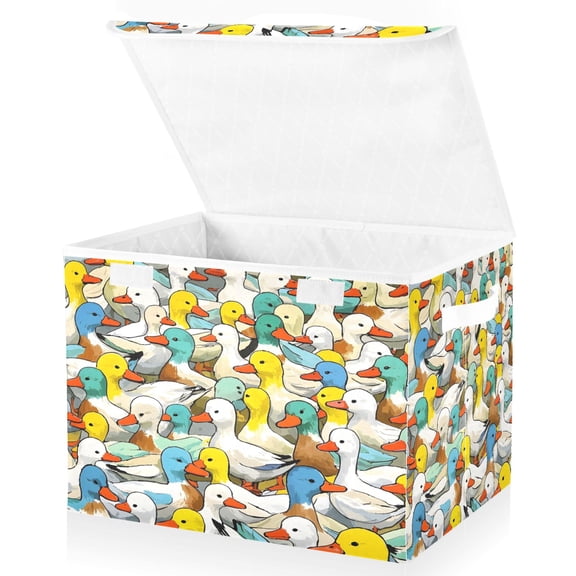 Ryvnso Cute Ducks Large Lidded Foldable Storage Baskets Cubes Boxes Lids Bin for Home